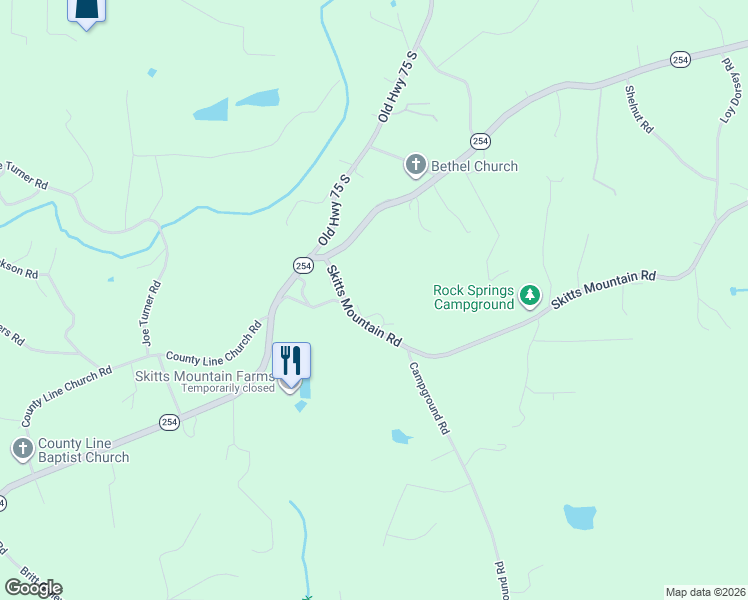 map of restaurants, bars, coffee shops, grocery stores, and more near 111 Skitts Mountain Road in Cleveland