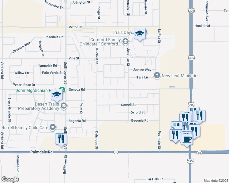 map of restaurants, bars, coffee shops, grocery stores, and more near 14488 Clemson Court in Adelanto