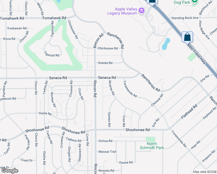 map of restaurants, bars, coffee shops, grocery stores, and more near 14420 Ricaree Road in Apple Valley
