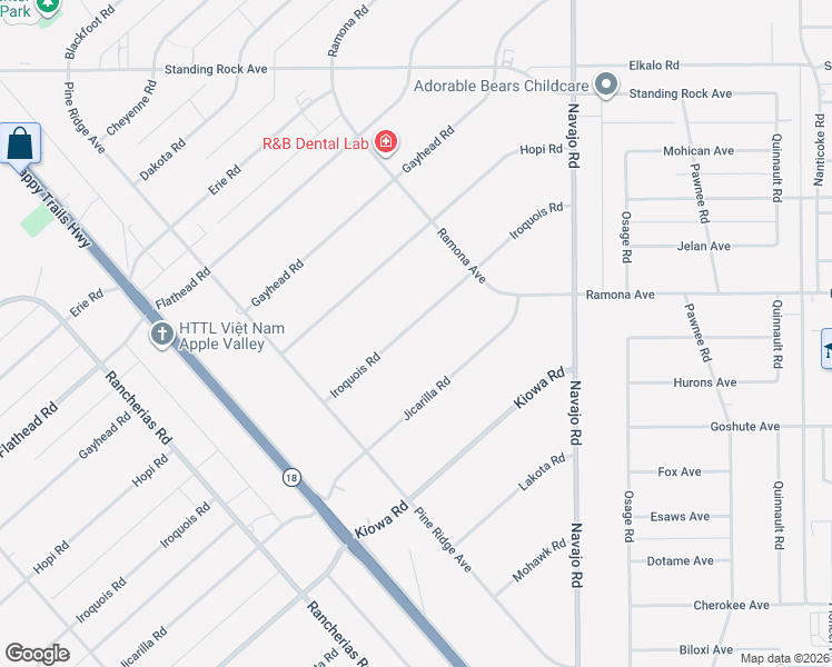 map of restaurants, bars, coffee shops, grocery stores, and more near 14435 Iroquois Road in Apple Valley