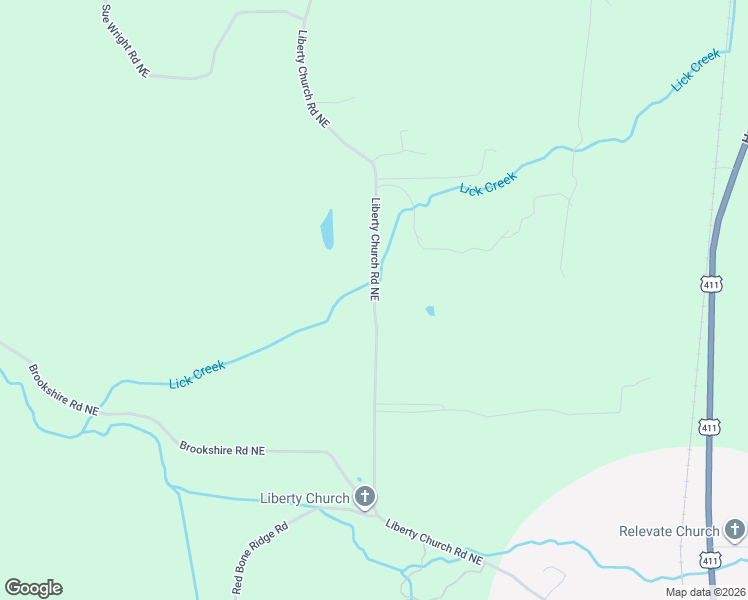 map of restaurants, bars, coffee shops, grocery stores, and more near 835 Liberty Church Road Northeast in Ranger