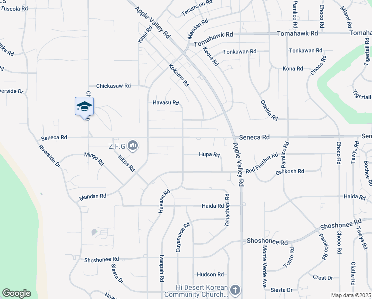 map of restaurants, bars, coffee shops, grocery stores, and more near 14455 Havasu Road in Apple Valley