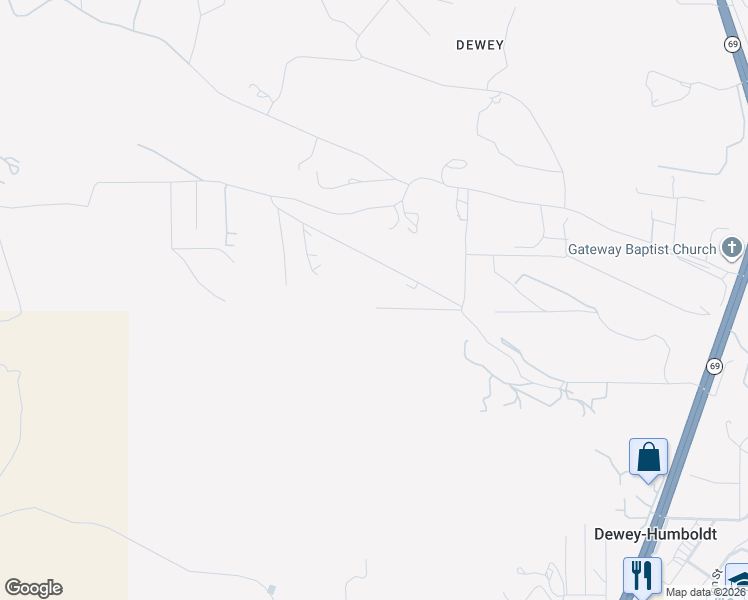 map of restaurants, bars, coffee shops, grocery stores, and more near 12095 East Cody Ridge Road in Dewey-Humboldt