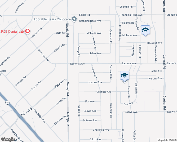 map of restaurants, bars, coffee shops, grocery stores, and more near 21868 Isatis Avenue in Apple Valley