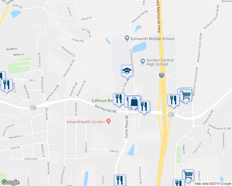 map of restaurants, bars, coffee shops, grocery stores, and more near 400 Route 5 in Calhoun