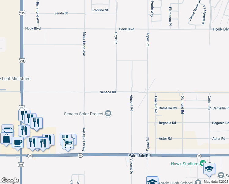 map of restaurants, bars, coffee shops, grocery stores, and more near Seneca Road in Victorville