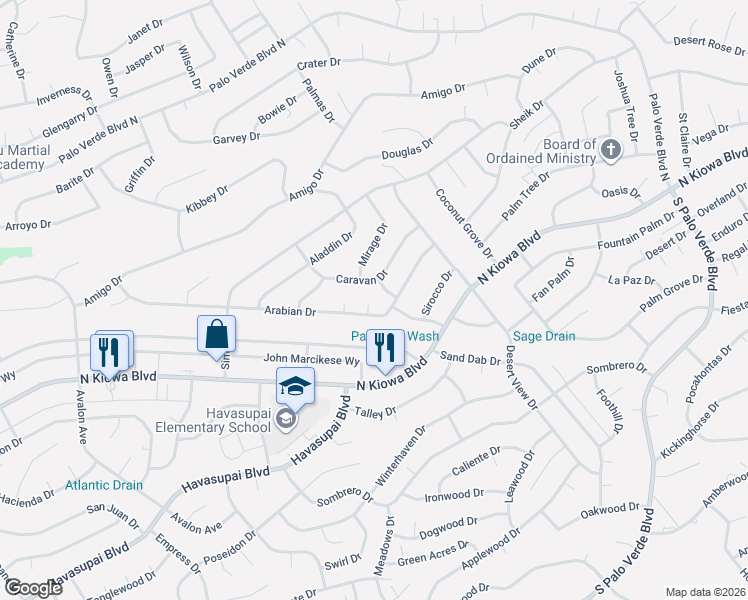 map of restaurants, bars, coffee shops, grocery stores, and more near 3005 Arabian Dr in Lake Havasu City