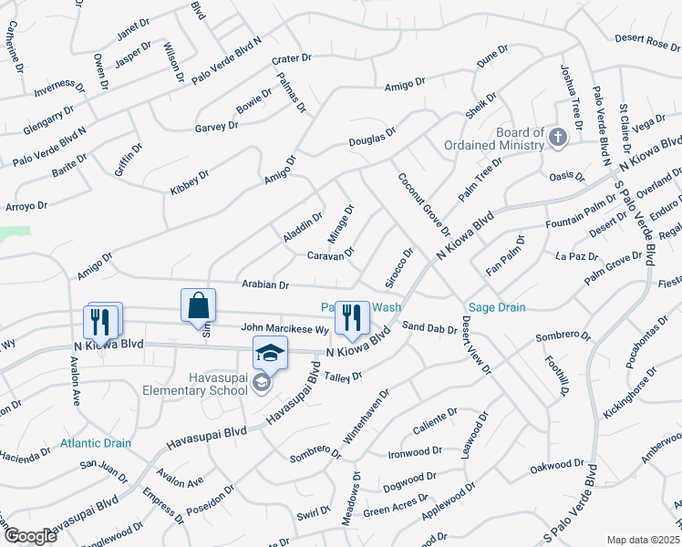 map of restaurants, bars, coffee shops, grocery stores, and more near 3005 Arabian Dr in Lake Havasu City