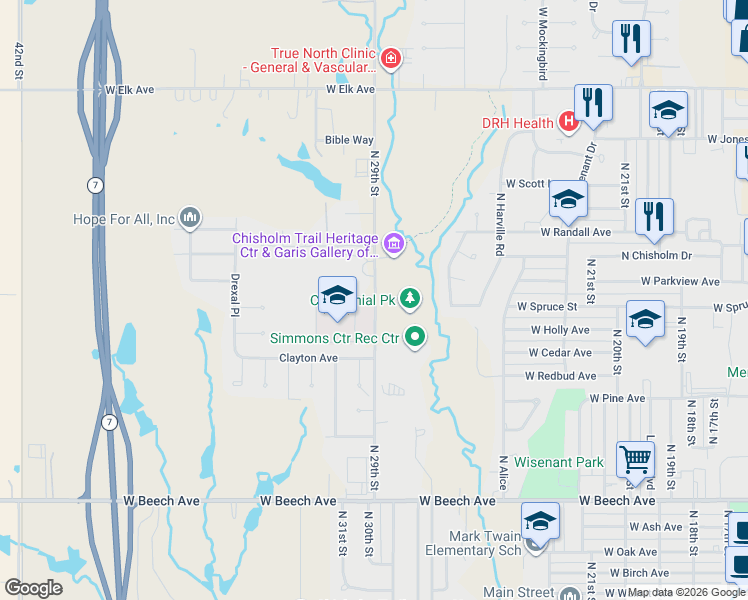 map of restaurants, bars, coffee shops, grocery stores, and more near 845-927 Chisholm Trail Parkway in Duncan