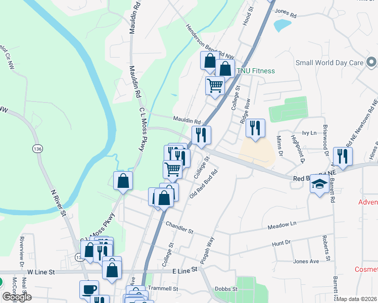 map of restaurants, bars, coffee shops, grocery stores, and more near 31 Short North Wall Street in Calhoun