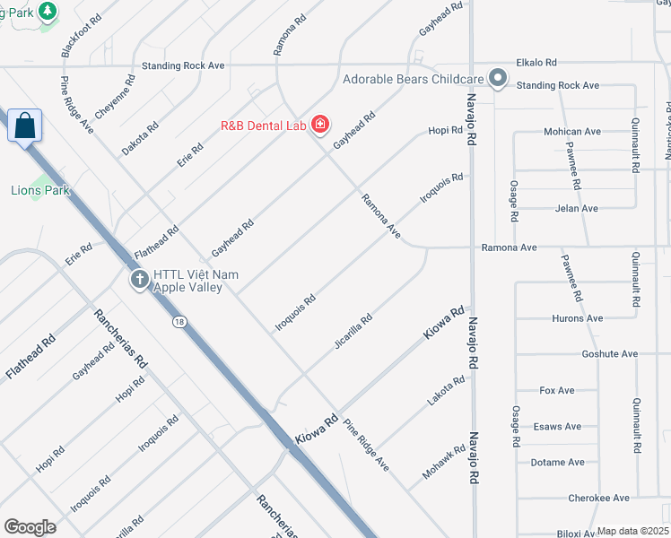 map of restaurants, bars, coffee shops, grocery stores, and more near 14444 Iroquois Road in Apple Valley