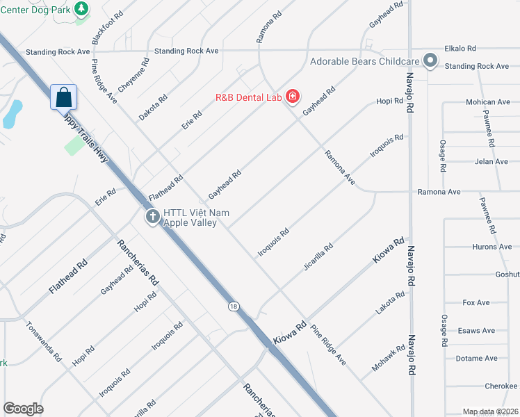 map of restaurants, bars, coffee shops, grocery stores, and more near 14461 Hopi Road in Apple Valley