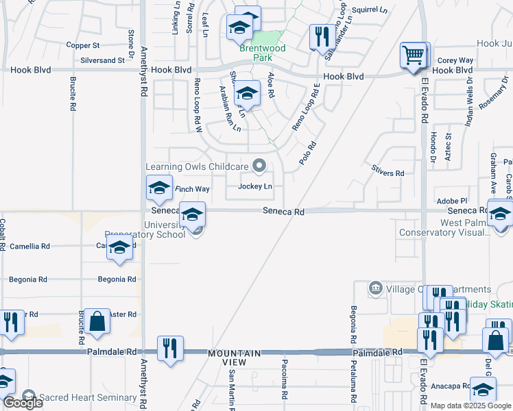 map of restaurants, bars, coffee shops, grocery stores, and more near 14041 Jockey Lane in Victorville