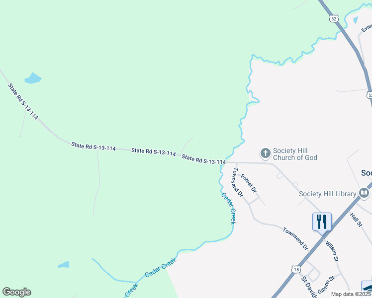 map of restaurants, bars, coffee shops, grocery stores, and more near 6171 State Road S-13-114 in Society Hill