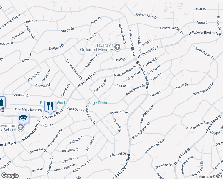map of restaurants, bars, coffee shops, grocery stores, and more near 3285 Desert Sage Drive in Lake Havasu City