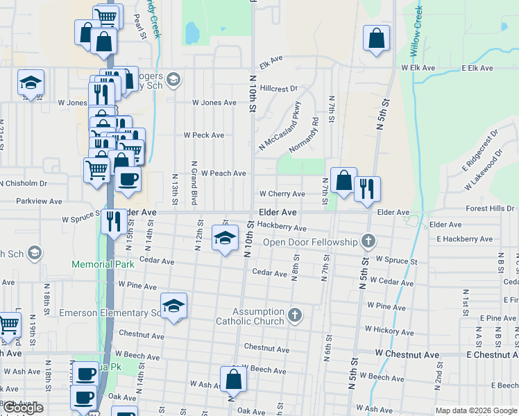 map of restaurants, bars, coffee shops, grocery stores, and more near 911 Elder Avenue in Duncan