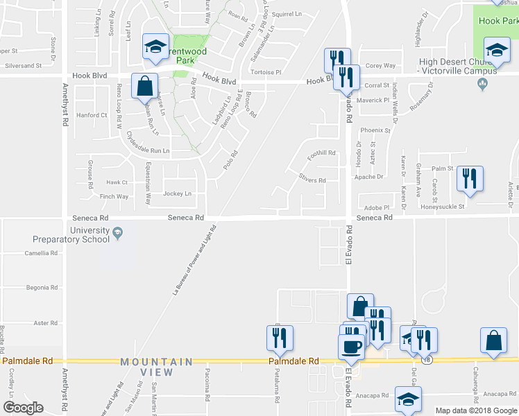 map of restaurants, bars, coffee shops, grocery stores, and more near 14200 Gateside Court in Victorville