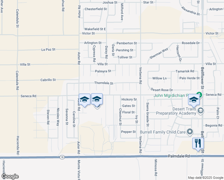 map of restaurants, bars, coffee shops, grocery stores, and more near 14543 Handsdale Street in Adelanto