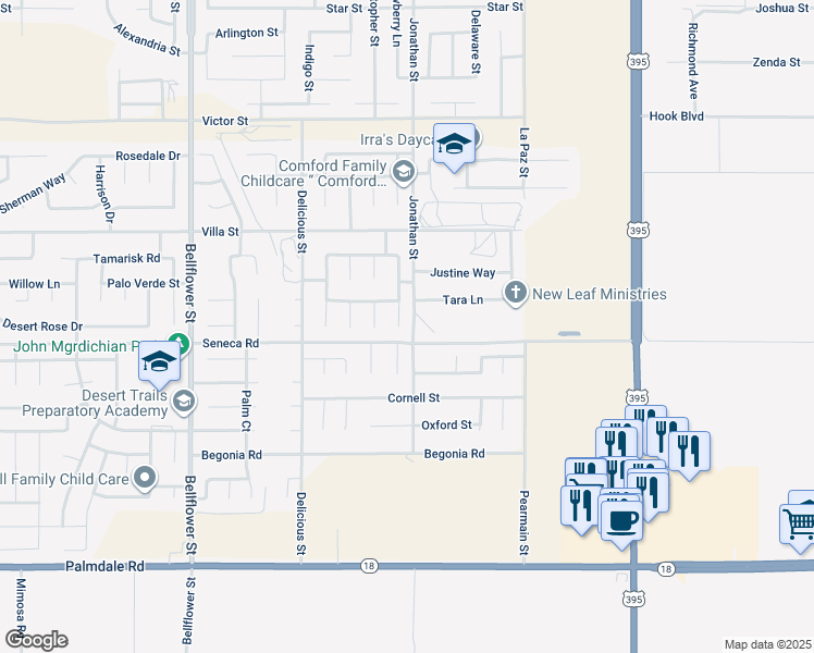 map of restaurants, bars, coffee shops, grocery stores, and more near 14511 Blue Sage Road in Adelanto