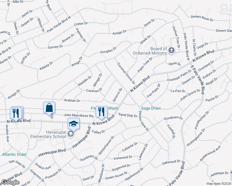 map of restaurants, bars, coffee shops, grocery stores, and more near 3187 Sirocco Dr in Lake Havasu City
