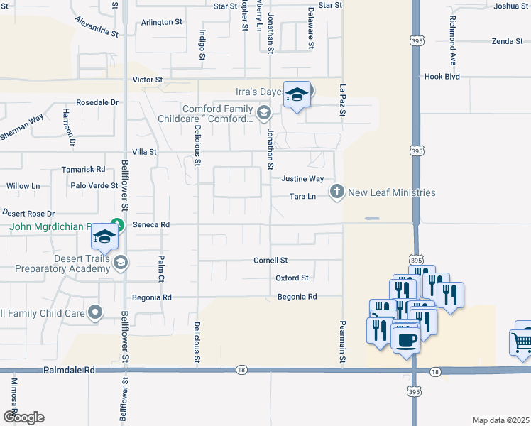 map of restaurants, bars, coffee shops, grocery stores, and more near 14511 Blue Sage Road in Adelanto