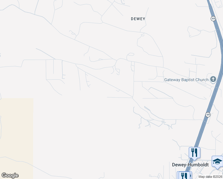 map of restaurants, bars, coffee shops, grocery stores, and more near 12095 East Cody Ridge Road in Dewey-Humboldt
