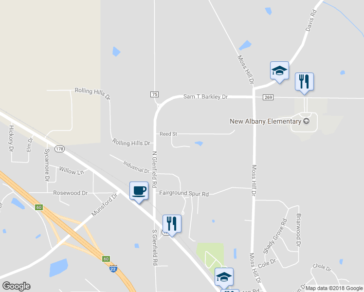 map of restaurants, bars, coffee shops, grocery stores, and more near 101 Fairview Street in New Albany