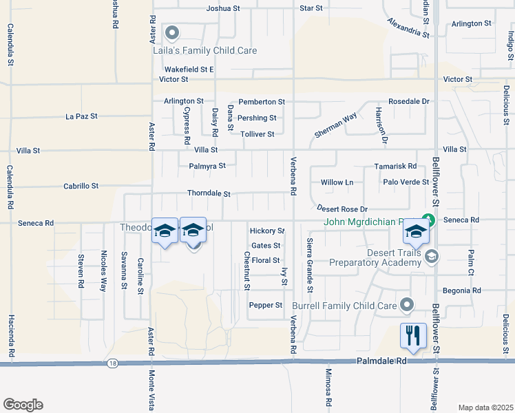 map of restaurants, bars, coffee shops, grocery stores, and more near 14537 Oakdale Circle in Adelanto
