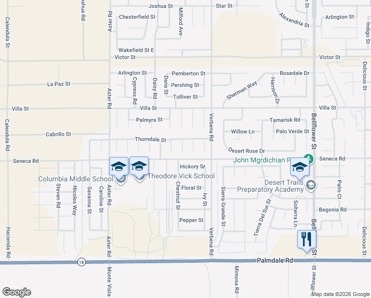 map of restaurants, bars, coffee shops, grocery stores, and more near 14537 Oakdale Circle in Adelanto