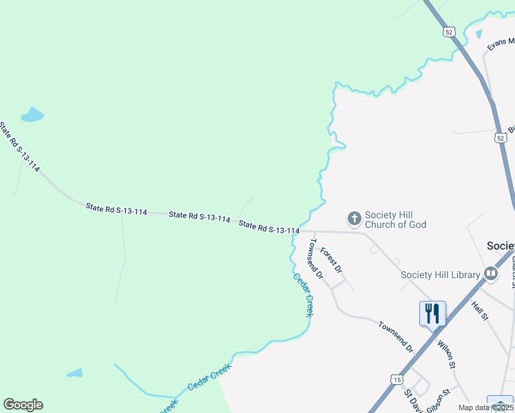 map of restaurants, bars, coffee shops, grocery stores, and more near 6171 State Road S-13-114 in Society Hill