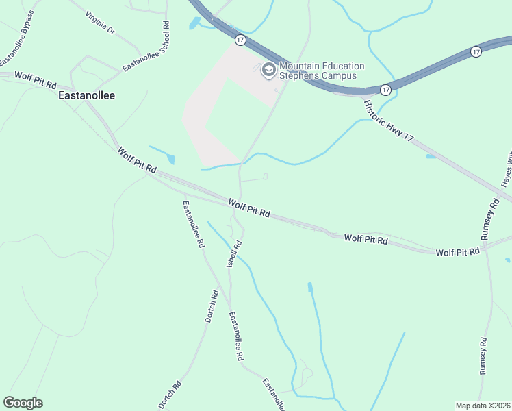 map of restaurants, bars, coffee shops, grocery stores, and more near 2657 Wolf Pit Road in Eastanollee