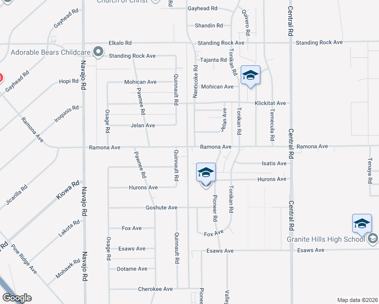 map of restaurants, bars, coffee shops, grocery stores, and more near 22107 Ramona Avenue in Apple Valley