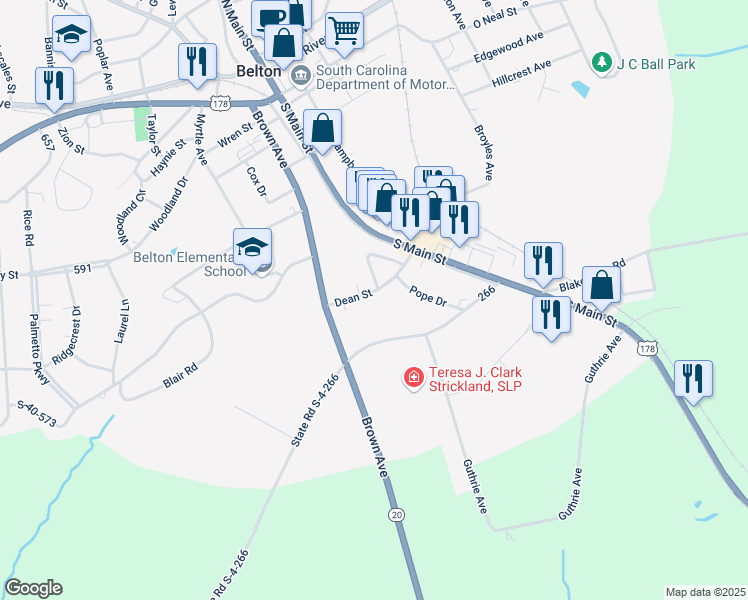 map of restaurants, bars, coffee shops, grocery stores, and more near 108 Dean Street in Belton
