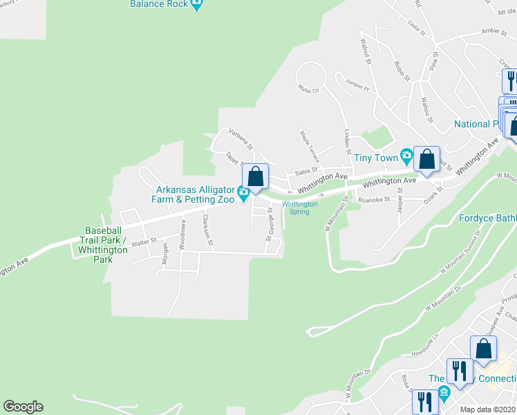 map of restaurants, bars, coffee shops, grocery stores, and more near 105 Elk Street in Hot Springs