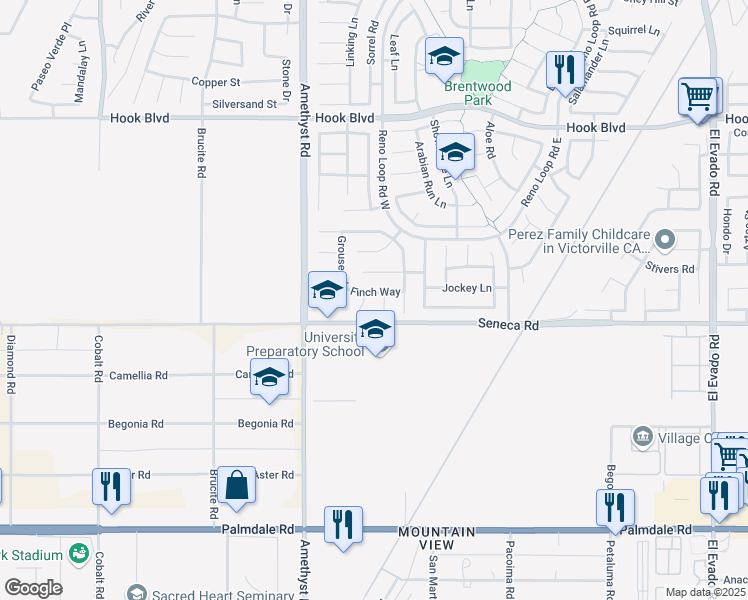 map of restaurants, bars, coffee shops, grocery stores, and more near 13837 Finch Way in Victorville