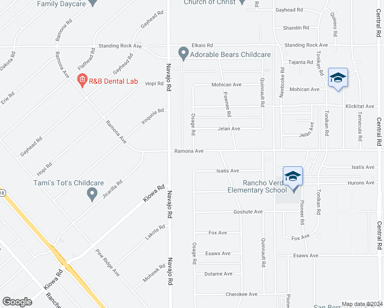 map of restaurants, bars, coffee shops, grocery stores, and more near 21785 Ramona Avenue in Apple Valley