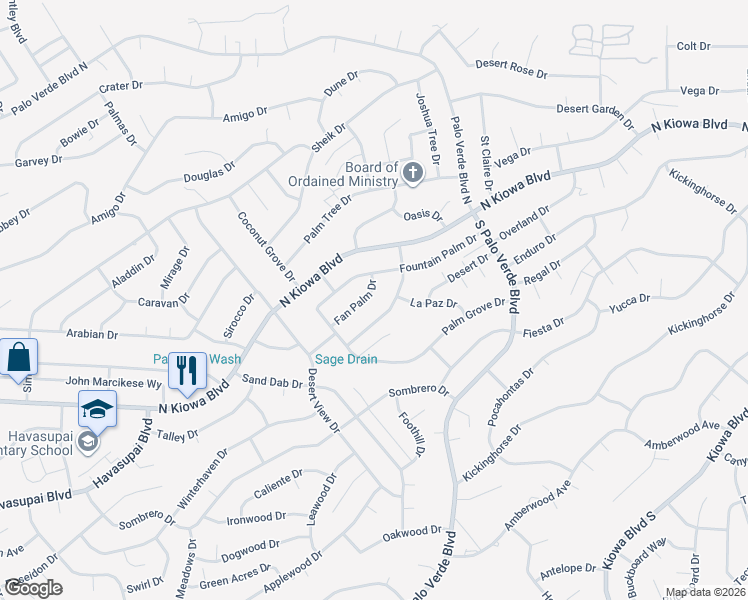map of restaurants, bars, coffee shops, grocery stores, and more near 3285 Desert Sage Drive in Lake Havasu City