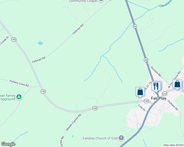 map of restaurants, bars, coffee shops, grocery stores, and more near 131 Jay Lane in Fair Play