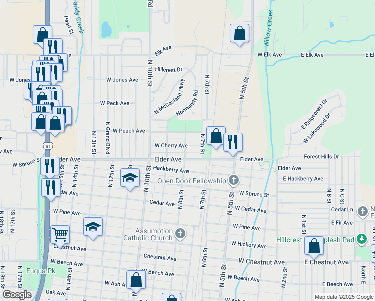 map of restaurants, bars, coffee shops, grocery stores, and more near 712 West Cherry in Duncan