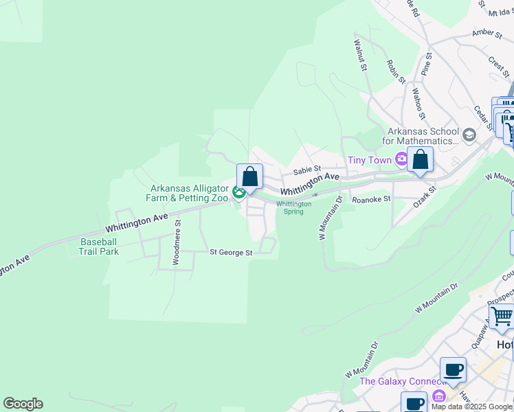 map of restaurants, bars, coffee shops, grocery stores, and more near 104 Elk Street in Hot Springs