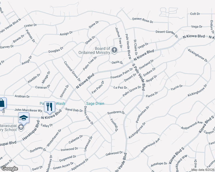 map of restaurants, bars, coffee shops, grocery stores, and more near 3285 Desert Sage Drive in Lake Havasu City