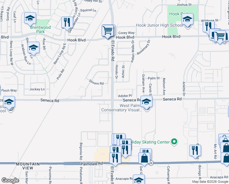 map of restaurants, bars, coffee shops, grocery stores, and more near 14516 Tucson Street in Victorville