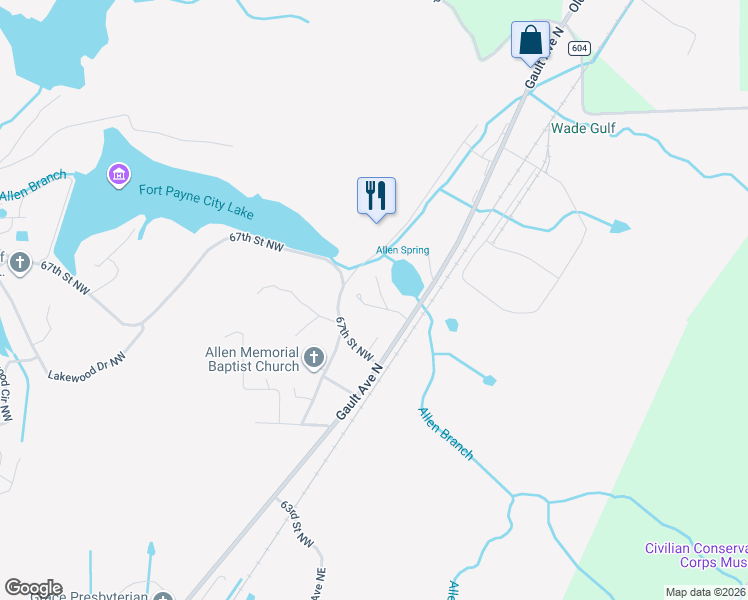 map of restaurants, bars, coffee shops, grocery stores, and more near 111 68th Street Northwest in Fort Payne