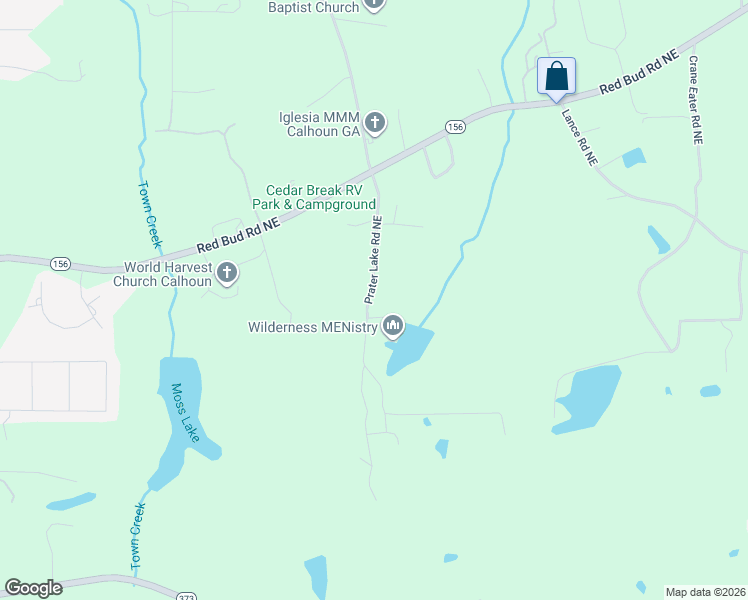 map of restaurants, bars, coffee shops, grocery stores, and more near 262 Prater Lake Road Northeast in Calhoun