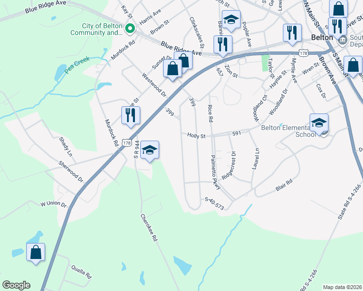 map of restaurants, bars, coffee shops, grocery stores, and more near 520 399 in Belton