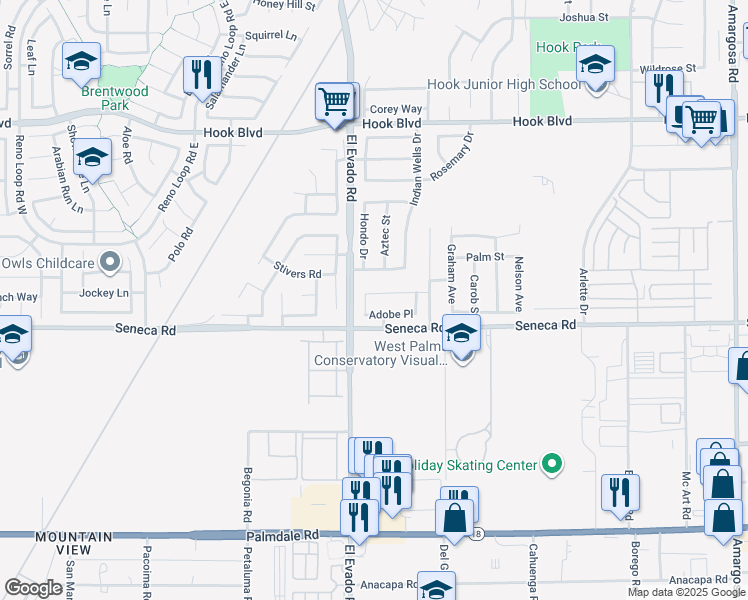 map of restaurants, bars, coffee shops, grocery stores, and more near 14555 Tucson Street in Victorville