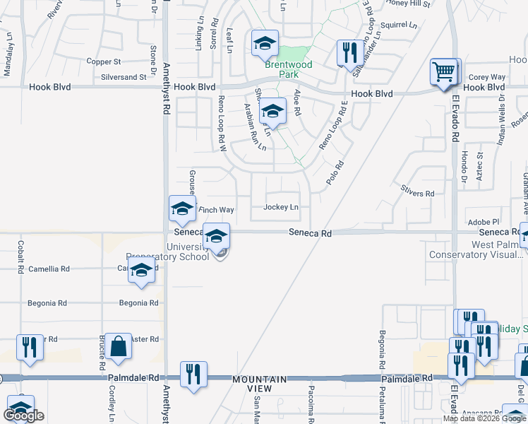 map of restaurants, bars, coffee shops, grocery stores, and more near 13961 Jockey Lane in Victorville