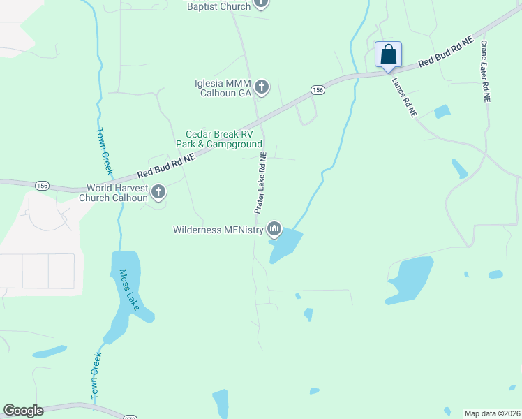 map of restaurants, bars, coffee shops, grocery stores, and more near 262 Prater Lake Road Northeast in Calhoun