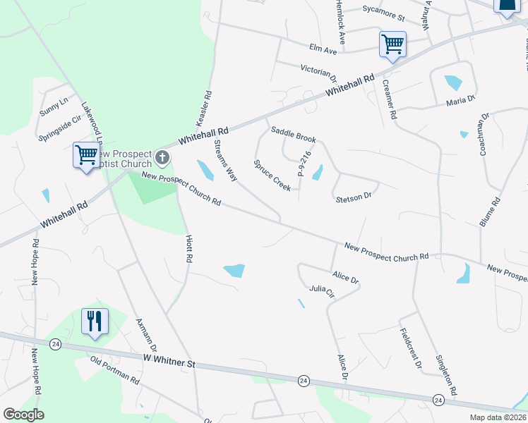 map of restaurants, bars, coffee shops, grocery stores, and more near 242 Streams Way in Anderson