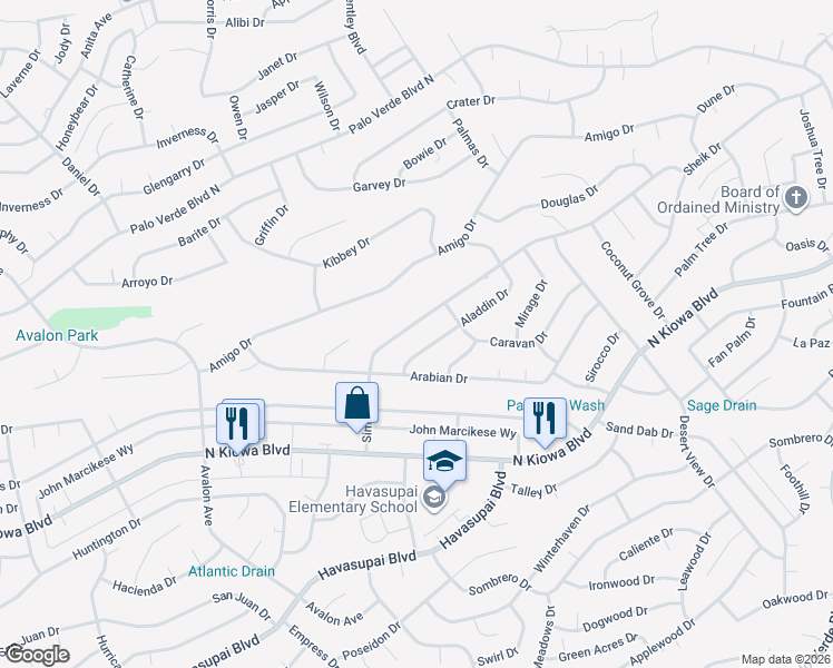 map of restaurants, bars, coffee shops, grocery stores, and more near 2936 Simitan Drive in Lake Havasu City